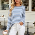 thumbnail image 4 of VSSSJ Women's Striped Pullover Sweater Relaxed Fit Round Neck Long Sleeve Classic Soft Casual Knit Sweater Tops Fall Winter Outfit Blue L, 4 of 9