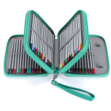 Zippered Pencil Case-Canvas  Handy Pencil Holders for for Watercolor Pencils,Colored Pencils, PencilsGreen