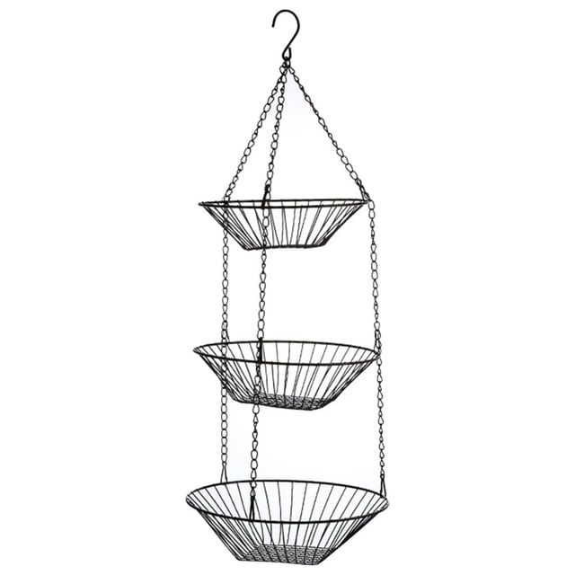 Moyic Cesta colgante de hierro de 3 niveles, soporte para frutas, estante de almacenamiento para habitación de verduras, cocina Organizadores de utensilios de cocina