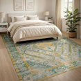 thumbnail image 3 of ODIKA 8'x10' Washable Area Rug Mid Century Vintage Oushak Geometric Hallway Teal Coastalbeach for Living Room, Under Sectional, Family , Durable, Non-Slip, 3 of 7