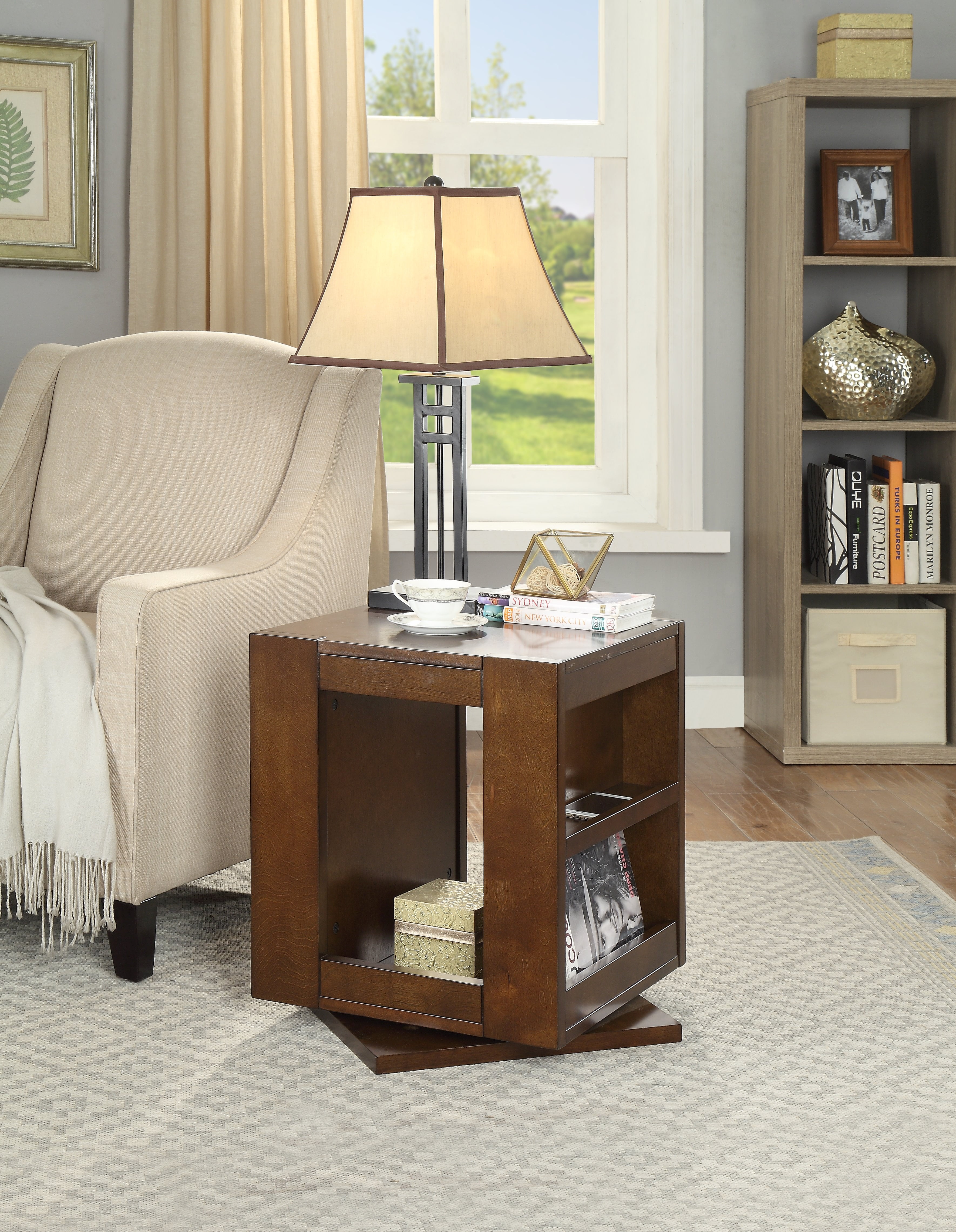 ACME Phoebe Swivel End Table in Espresso with Magazine Holder - Walmart 