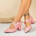 thumbnail image 5 of FRSASU Women's Glossy Bowtie Shoes Dating Pointed Toe Adjustable Strap Buckle Fashion Dress Chunky High Heel Pumps Shoes Pink, 5 of 9