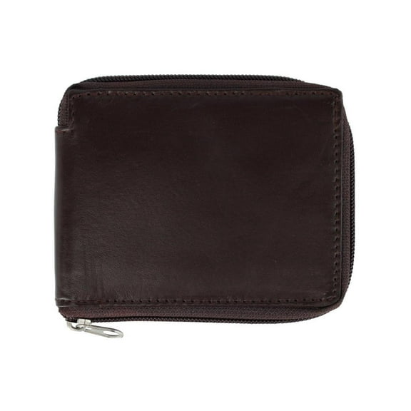 CTM Leather Zip-Around Bifold Wallet with Coin Pocket