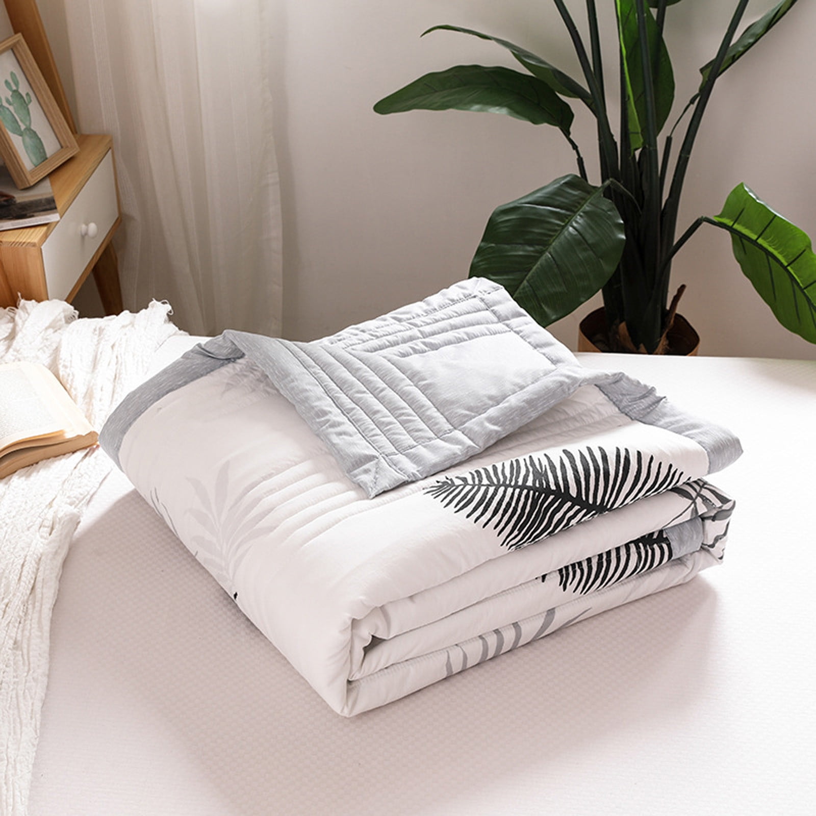 Qocolhg Summer Quilt Bedding Modern Air Conditioner Quilt Cotton Breathable Comforter Print Floral Quilts Bedspread Full/Queen Size, Machine Washable & Easy to Care, 59.05x78.74i