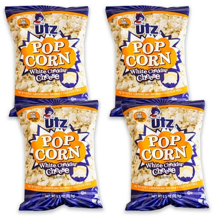 Utz White Cheddar Cheese Popcorn (4, 2.5oz bags) - Real Cheddar Cheese Popcorn - Gourmet Selection - 4 Bags