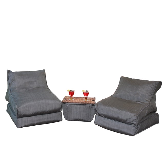 Ensemble de Chaises Longues Noir 2 + 1 Pouf