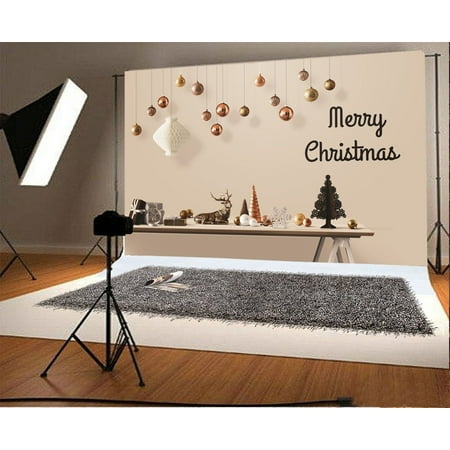 Image of MOHome 7x5ft Merry Christmas Backdrop String Balls Xmas Tree Reindeer Gifts White Lantern Interior Decoration Happy New Year Photography Background Kids Adults Photo Studio Props