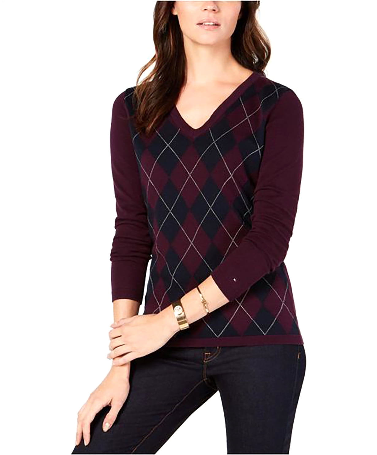 Tommy Hilfiger - Tommy Hilfiger | Argyle-Front Sweater | Purple - Walmart.com - Walmart.com