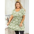 thumbnail image 3 of SHOWMALL Plus Size Tunic for Women Short Sleeves Green Roses 5X Tops Scoop Neck Clothes Summer Flowy Maternity Clothing Shirt, 3 of 7
