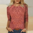 thumbnail image 5 of Felirenzacia Women’s Patterned Top, Three-Quarter Sleeve, Round Neck Blouse with Brown and Gray Baroque Style Design, 5 of 5