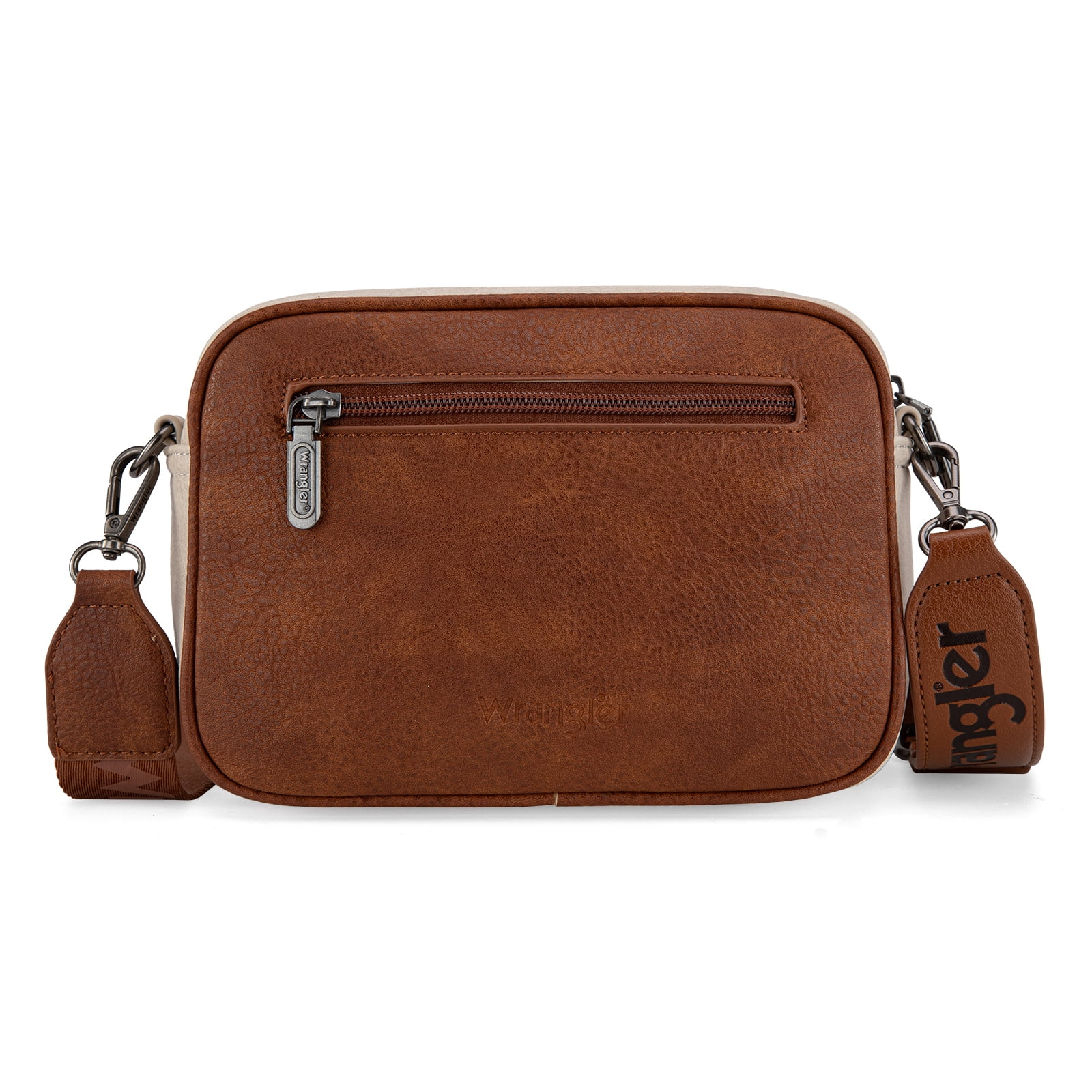 Wrangler Crossbody Bag for Women Multi Pocket Crossover Bag Shoulder Pursea with Adjustable Strap, Beige & Brown