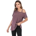 thumbnail image 2 of DODOING Womens Tops T-Shirts Cold Shoulder Pullover Tops Sexy Cold Shoulder Short Sleeve T Shirt Black/ Dark Grey/ Wine Red, 2 of 4