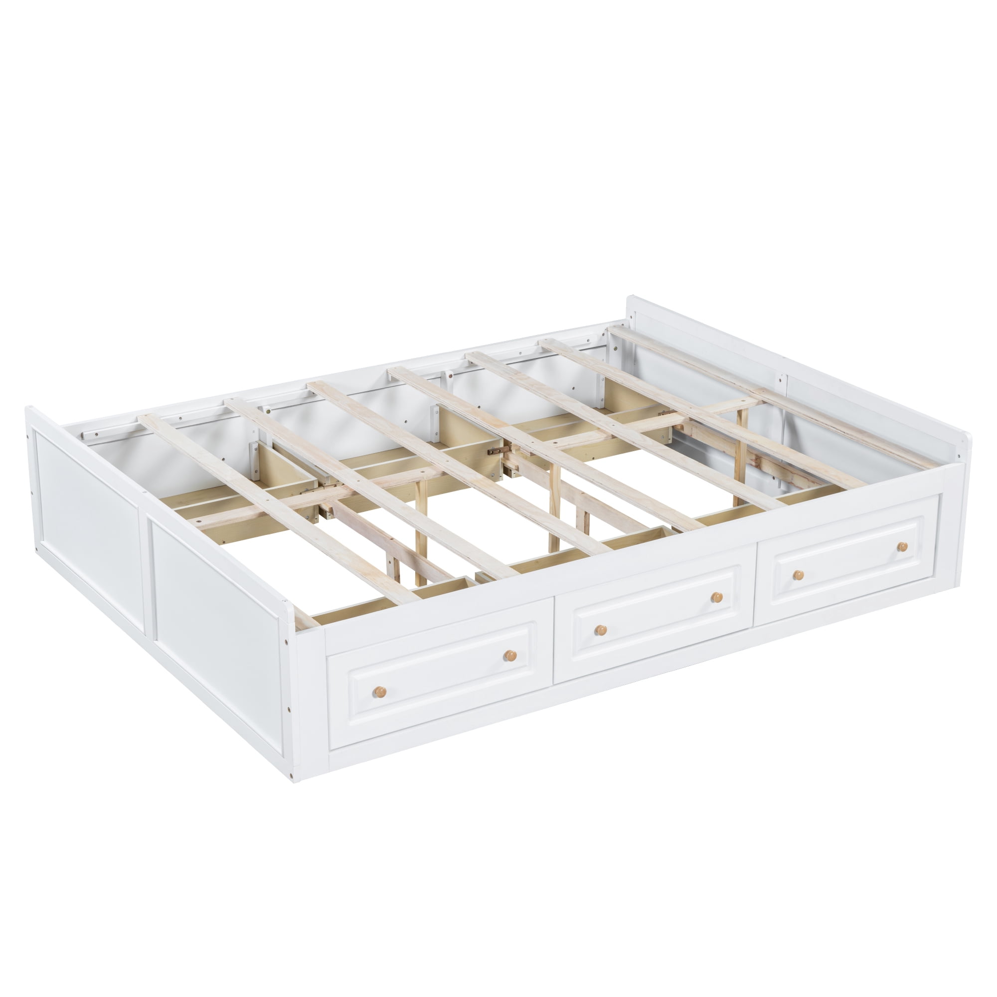 Euroco Wood Queen Size Platform Bed with 6 Drawers, White