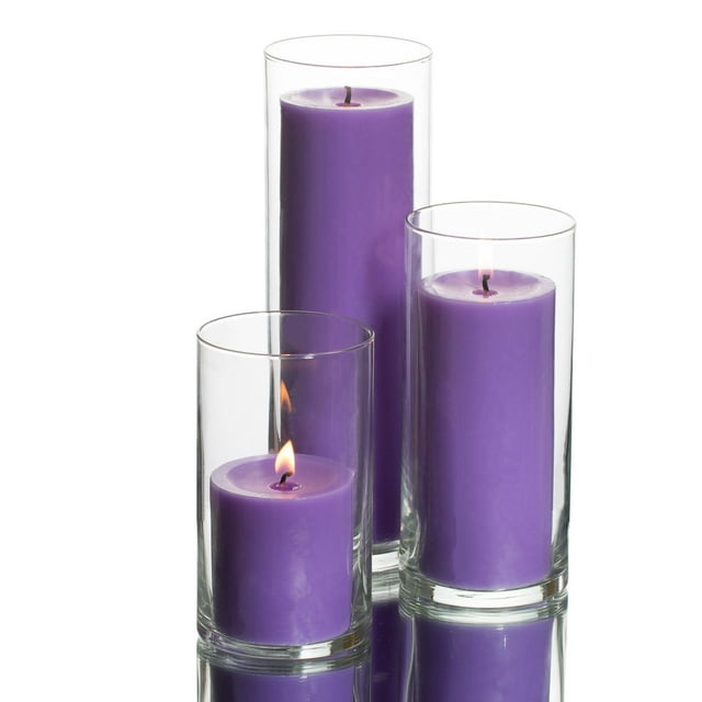 Richland Pillar Candles & Eastland Cylinder Holders Lavender Set of 3