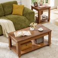 thumbnail image 5 of Leyaoyao Farmhouse Coffee Table Set of 3, Rustic Wood Coffee Table & 2 Side Tables with Open Shelf, Living Room Table Sets, Brown, 5 of 7