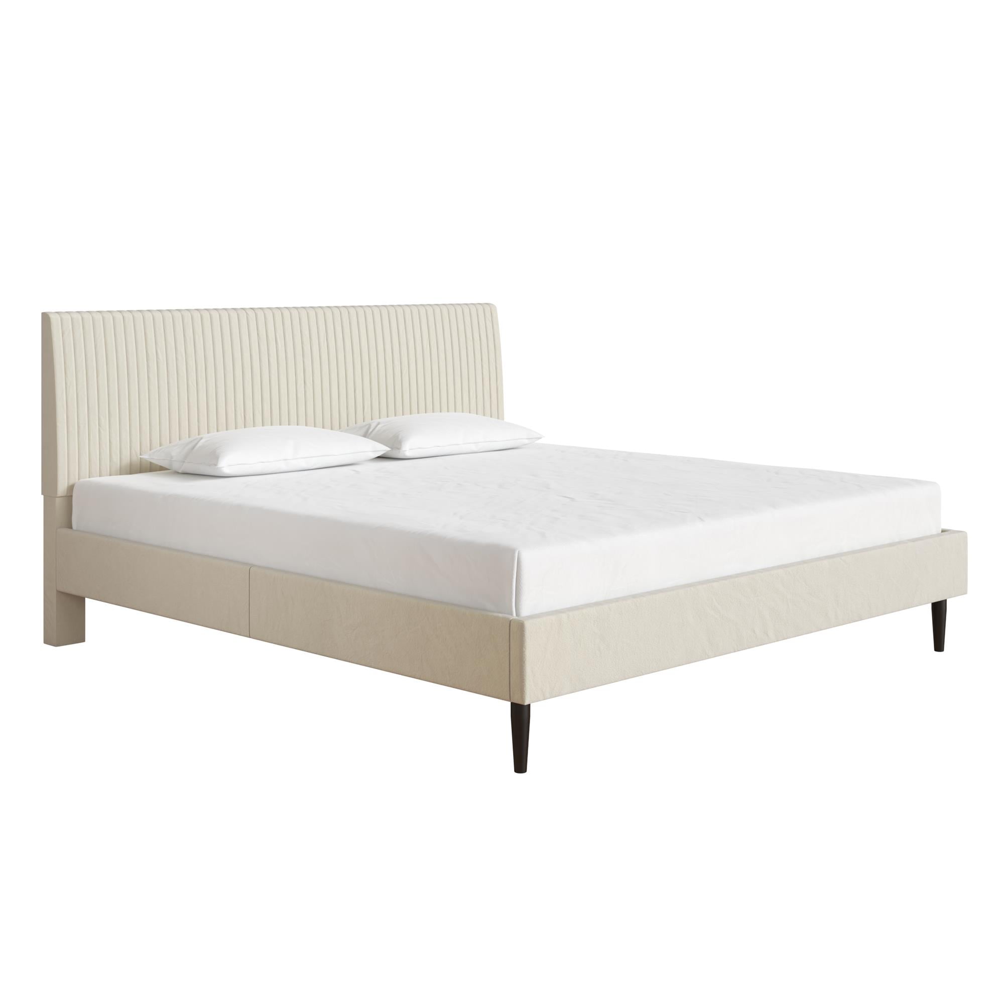 Mainstays Vera Upholstered Velvet Platform Bed, No Box Spring Required, King, Cream