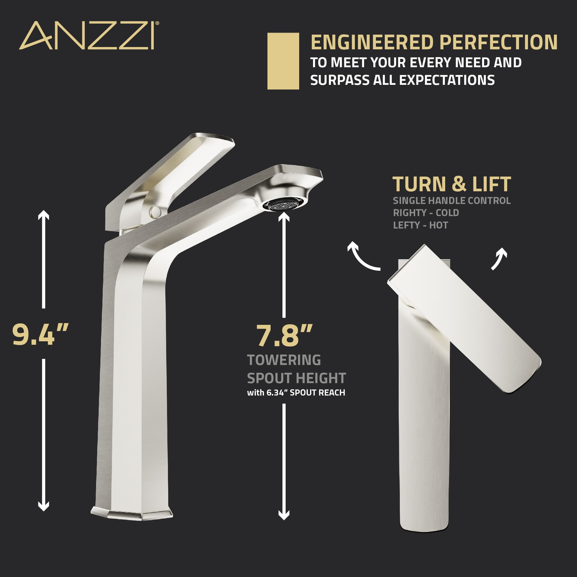 ANZZI Single Handle Single Hole Bathroom Vessel Sink Faucet With Pop-up Drain in Brushed Nickel