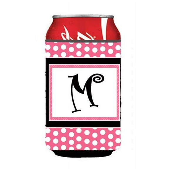 Letter M Initial Monogram - Pink Black Polka Dots Can or Bottle  Hugger