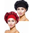 thumbnail image 1 of 2 Pieces Satin Bonnet Night Sleep Hat Black Wine Red G, 1 of 3