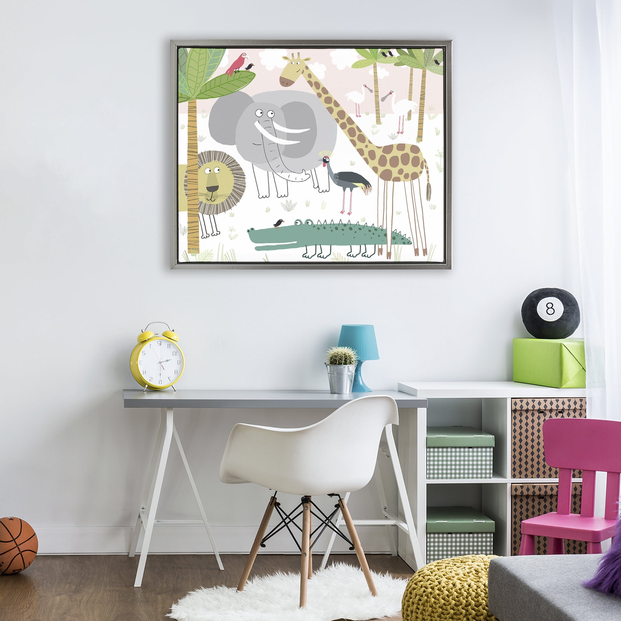 Stupell Industries Safari Animals Out and About Gray Framed Floater Canvas Wall Art, design by Carla Daly