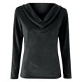 thumbnail image 5 of IMENGL Long Sleeve Shirts for Women Casual Velvet Cowl Neck Pleated Elegant Fall Ruched Blouse Soft T-Shirt Women's Basic Tee Long Sleeve Tops,Black, 5 of 7
