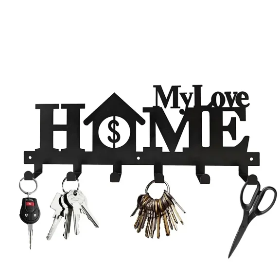 1pc 6 Hooks Key Holder for Wall , Decorative Metal Key Rack, Simple Creative Key Hooks Towel Rack or Kitchen Bathroom Bedroom
