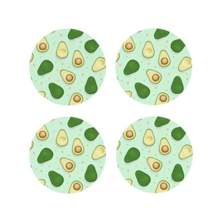 

Fuzoiu Avocado Print Leather Coasters Set Drink Coasters Set of 4 for Tabletop Protection Durable PVC Coasters Home Décor and Housewarming Gift-Round Shape