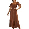 thumbnail image 1 of Birdeem Mode Décontractée Été Col Carré Manches Courtes Robe Longue pour Femmes, 1 of 12