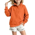 thumbnail image 2 of Mifsaly Kids Girls Sweatshirt Half Button Pullover Sweatshirts Mock Neck Long Sleeve Loose Fit Casual Fall Winter Tops Orange,160, 2 of 9