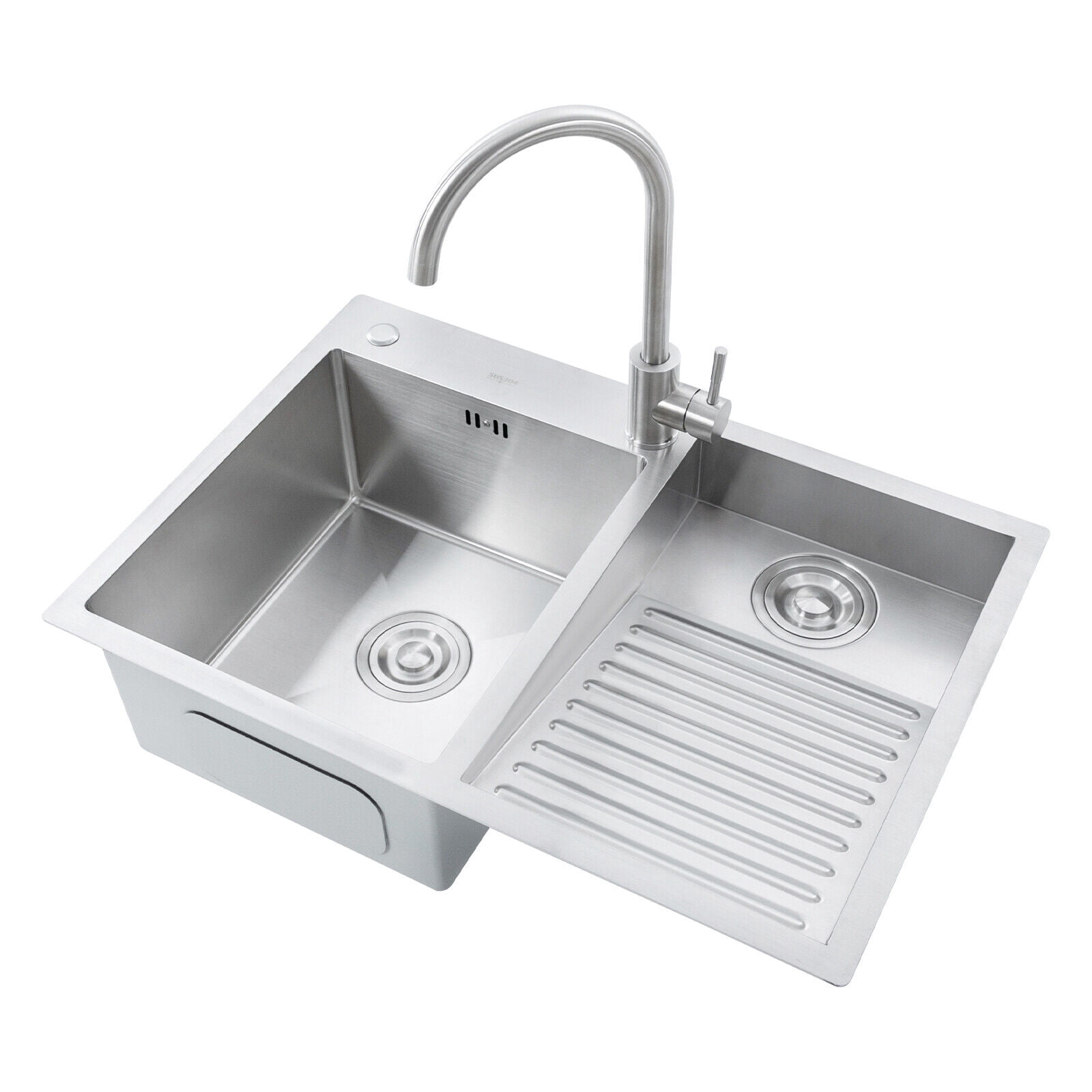 Drop-in Stainless Steel Double Bowl Kitchen, Bar and Laundry Utility Sink 70*48*22cm/ 27.56*18.9*8.66in