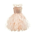 thumbnail image 2 of Odeerbi Niñas Verano Sparkly Lentejuelas Princesa Vestido Tul Tiered Vestido Fiesta Satén Halter Vestido Vestido Sin Mangas, 2 of 4