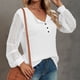thumbnail image 5 of Blusa de manga larga con cuello en V de color sólido con costura de encaje informal para mujer Pompotops  qwe24522, 5 of 8