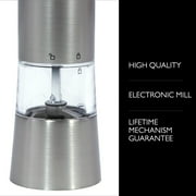 Cole & Mason Adjustable Ceramic Battery-Powered Salt and Pepper Grinder Set, Silver/Black