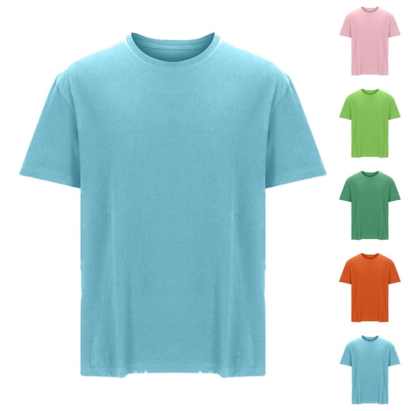 DPTALR Men's Summer Loose Casual Crew Neck Short Sleeve T-shirt,Light Blue, XXL