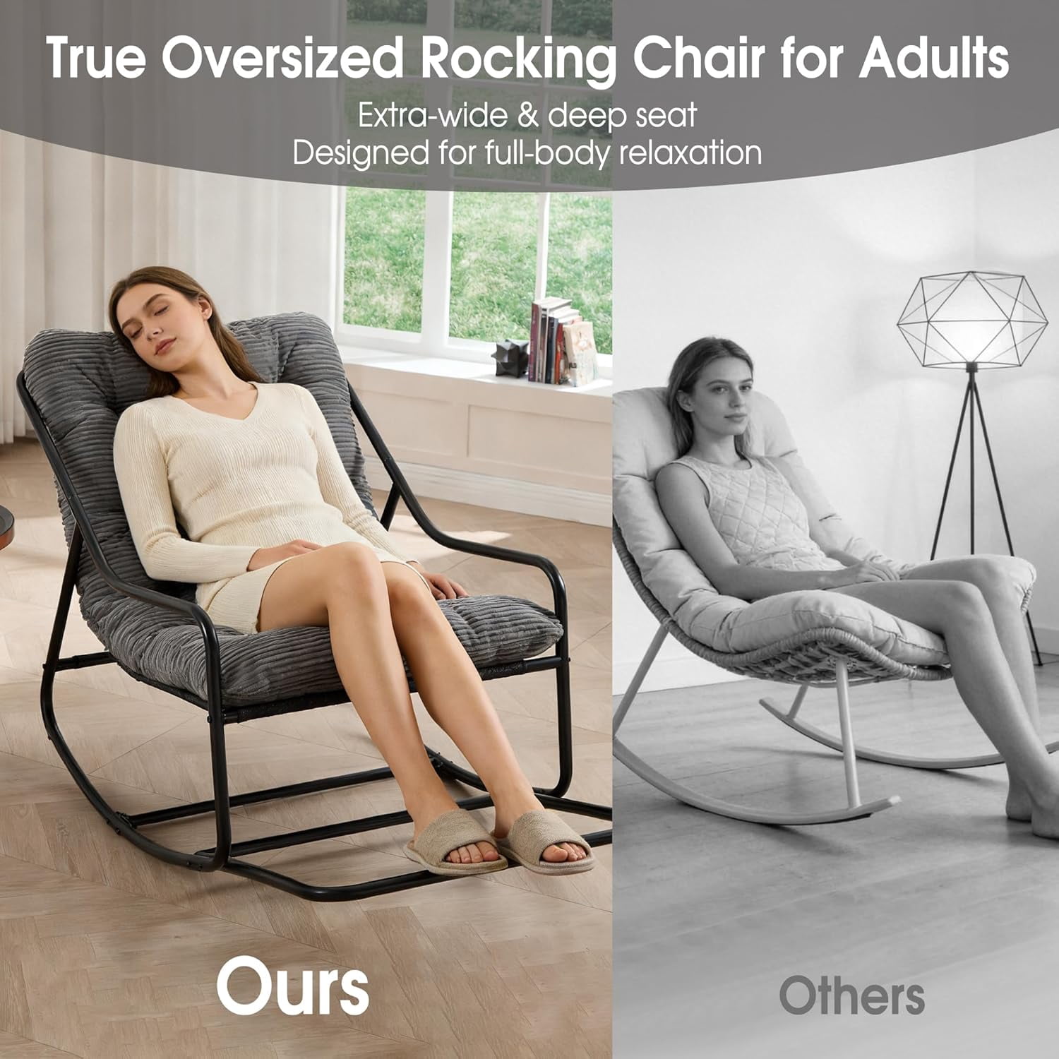 MOONMISS Rocking Chair with Soft Comfy Thick Cushion,Indoor/Outdoor with Footrest,Beige