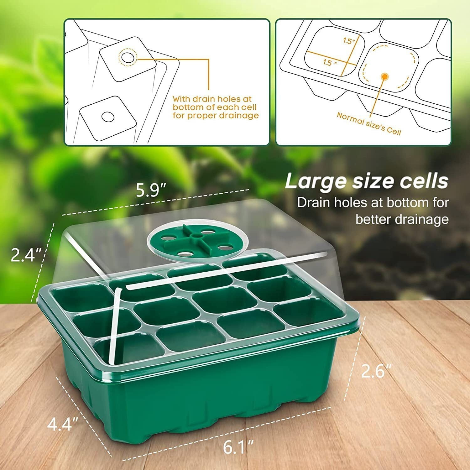 COSTYLE 10 Pack Seed Starter Tray Kits, Plant Germination Trays with Humidity Dome and Base (12-Cell Per Tray)