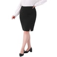 thumbnail image 4 of Falda lápiz de talla grande para mujer Agnes Orinda, de cintura alta, elástica, con abertura lateral, ajustada, para negocios, falda midi con cremallera trasera 3X negra, 4 of 6