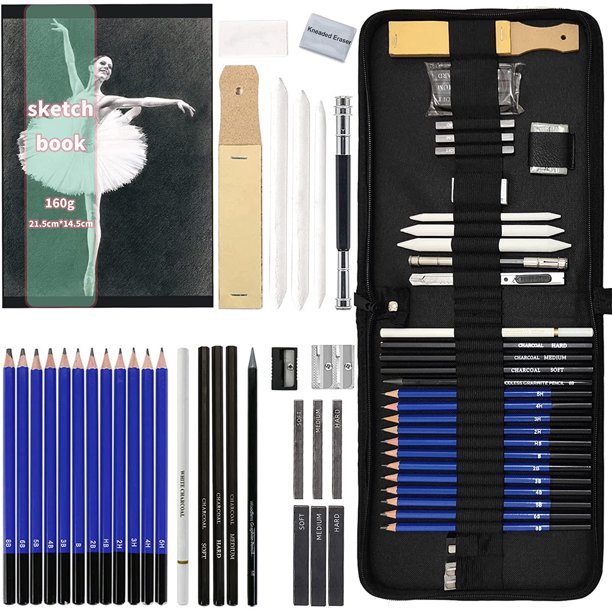 34 Drawing & Sketching Pencils Set,Sketch Supplies in Pencil Case