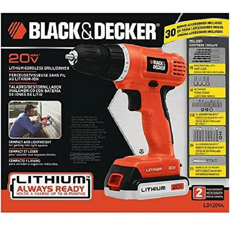 BLACK+DECKER 20V MAX Cordless Drill / Driver with 30-Piece Accessories ( LD120VA)