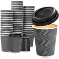 thumbnail image 2 of PYYNA-50 Pack 10 oz Insulated Disposable Coffee Cups with Lids, To Go Paper Coffee Cups with Lids, Corrugated Ripple Wall Cup for Hot Drink, Office, Coffee Bar, 2 of 4