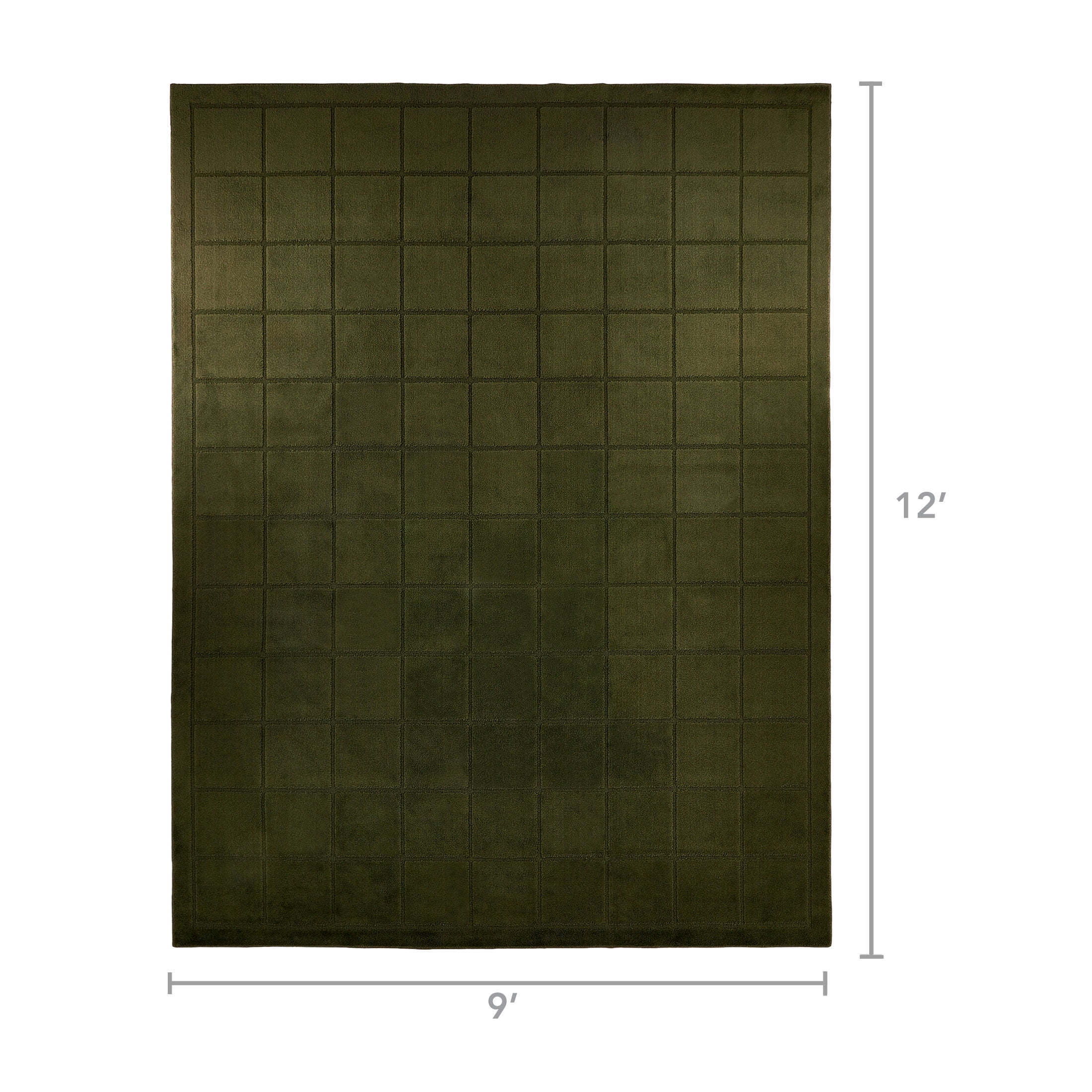 Mainstays Solid High-Low Tufted Grid Dark Green Indoor Area Rug, 9 ft x 12 ft