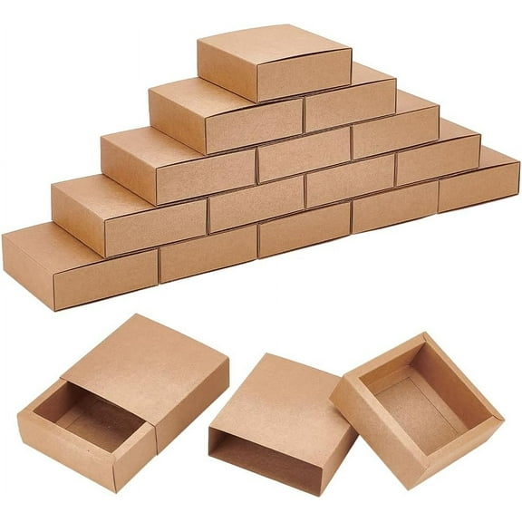 20pcs Kraft Paper Storage Gift Drawer boxes Gift Packaging Case for Wedding Party Supplies BurlyWood Square 12x12x4cm Inner Diameter: 10x10cm