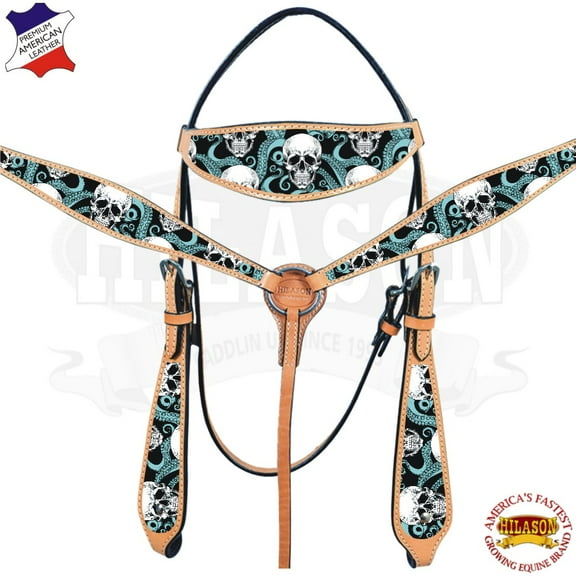 Western Horse Headstall Breast Collar Set American Leather Tan Hilason