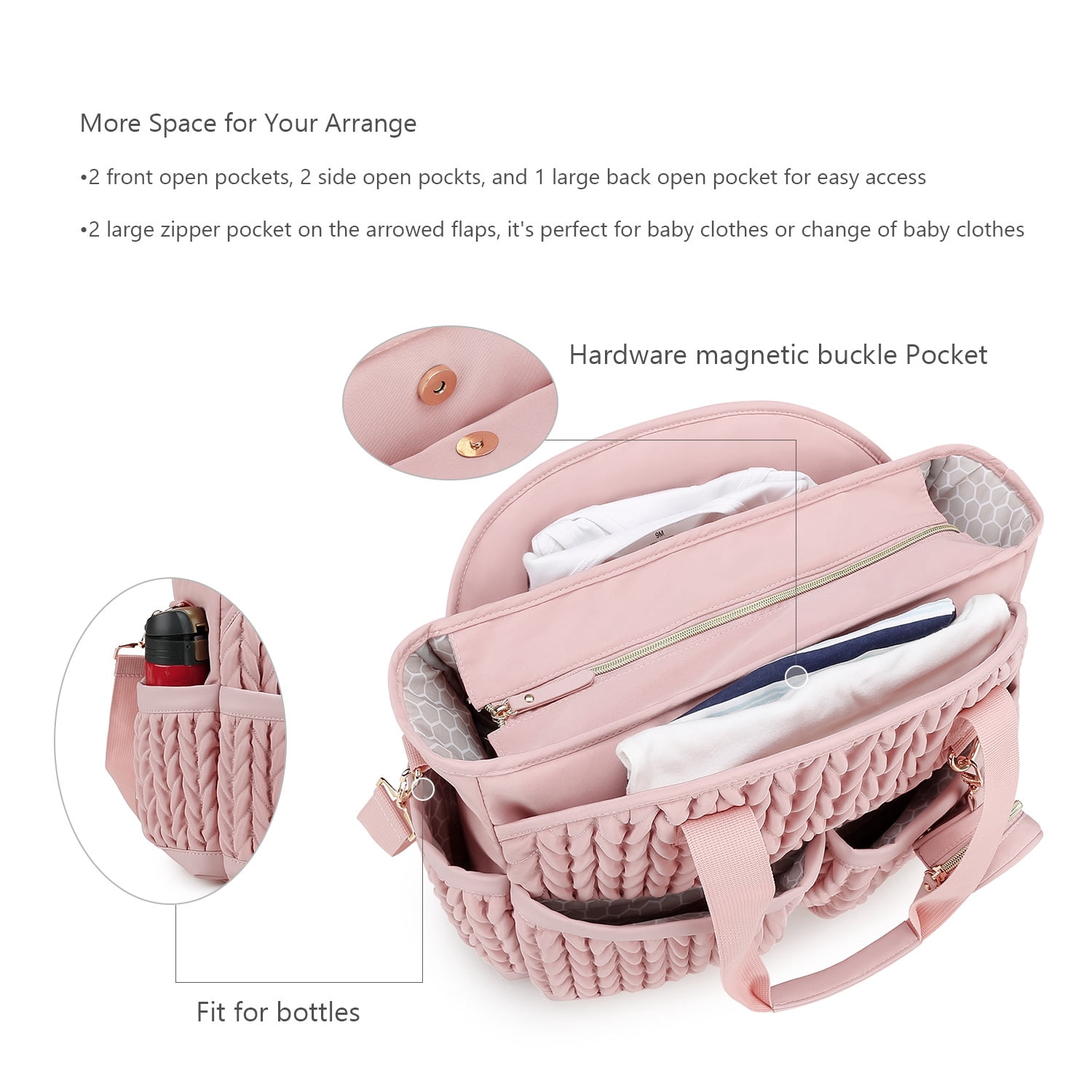 Sunyuer Diaper Bag Tote for Daily Use, Quilted Mommy Bag Function Maternity Bag Diaper Changing Messenger with Shoulder Strap Wet Pocket