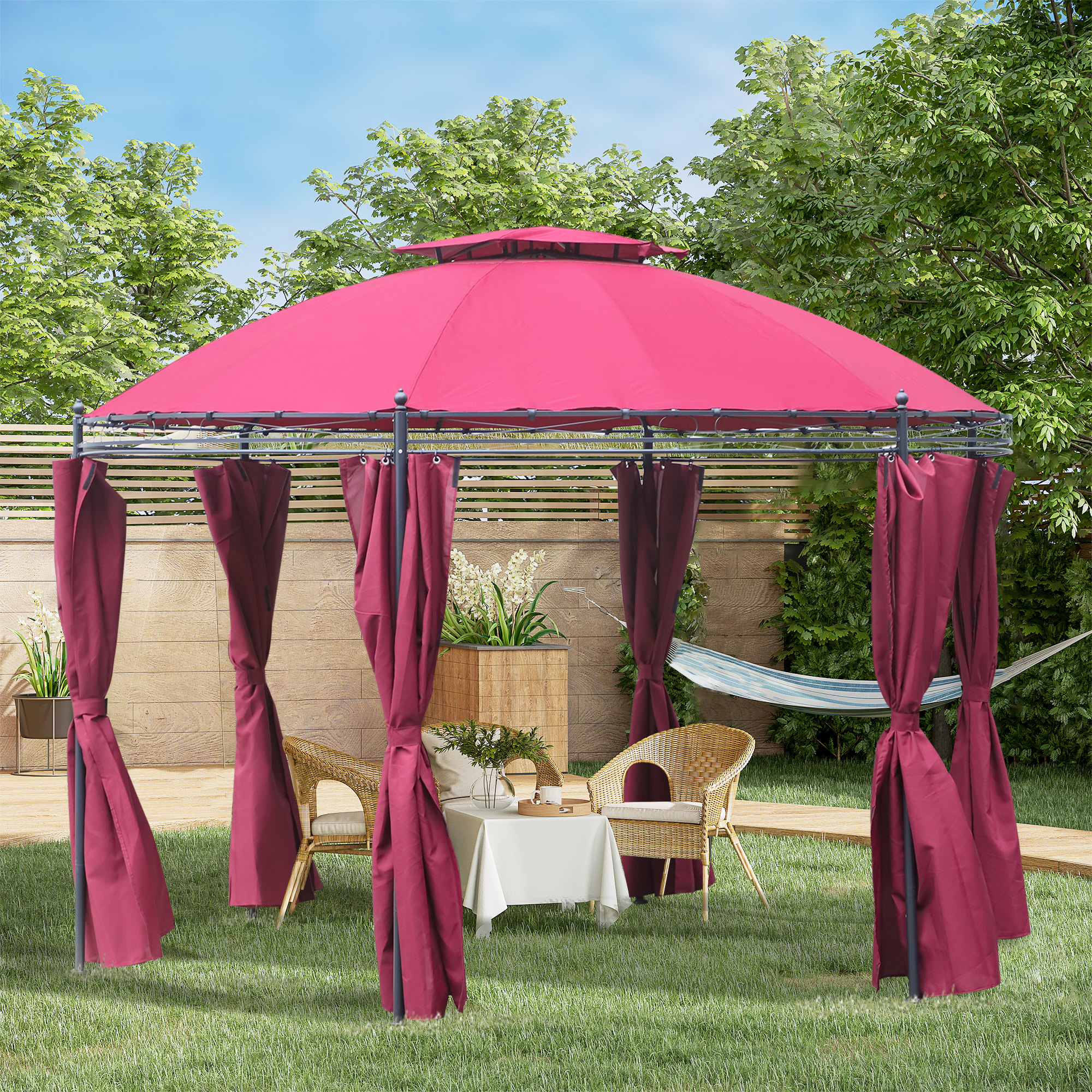 OutsunnyÂ 11.5' Patio Gazebo, Outdoor Gazebo Canopy Shelter with Curtains, Romantic Round Double Roof, Solid Steel Frame for Garden, Lawn, Backyard and Deck, Wine Red - image 2 of 9