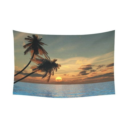Palm Tree Beach Wall Hanging PHFZK Tropical Seascape Wall Art Home Decor, Sunset Coconut Palm Trees on a Beach Tapestry Wall Hanging 90 X 60 Inches ()
