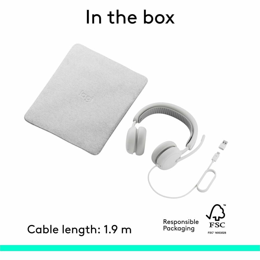 Logitech Zone Wired 2 for Business, Noise-Canceling Headset with Adaptive Hybrid ANC, Microsoft Teams Certified, USB-C with USB-A adapter, Off-white