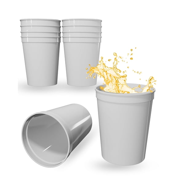 10 Pack 16 oz White Plastic Cups Bulk, Reble BPA Free Stadium Cups for Parties Weddings Birthdays Clubs, Dishwasher Safe