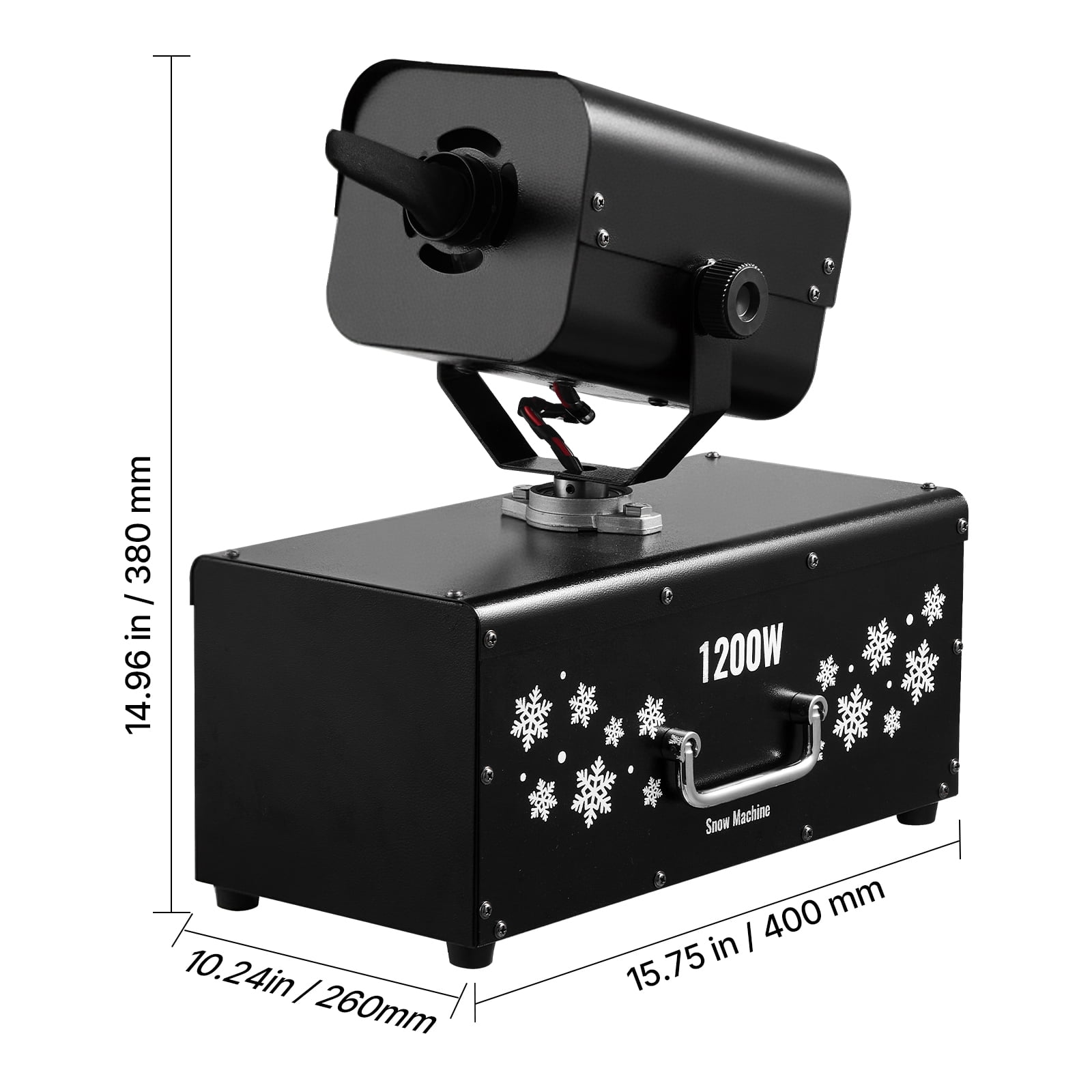 KFFKFF 1200W Snow Machine Oscillating Snowflake Effect Machine for Holiday Events & Weddings SPCC Cold‑Rolled Steel 15.75"×10.24"×14.96" Black