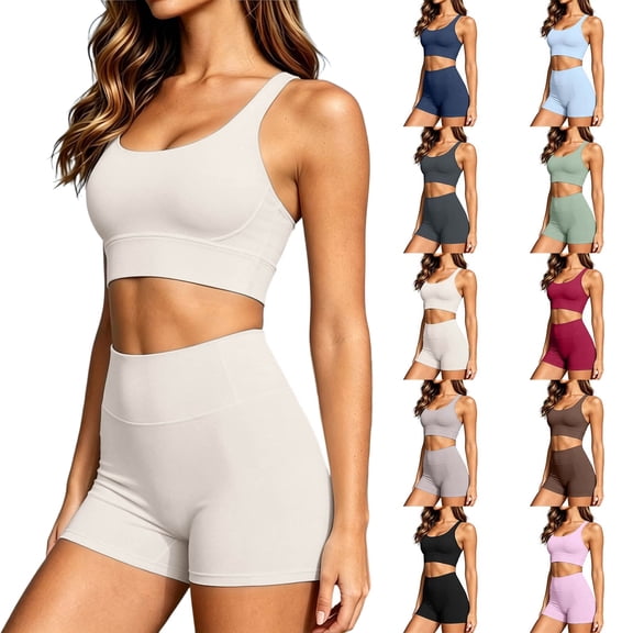 Women's Athletic Outfit Sets Casual Sportswear with Supportive Bra and Shorts,Two Pieces Fitness Yoga Outfit